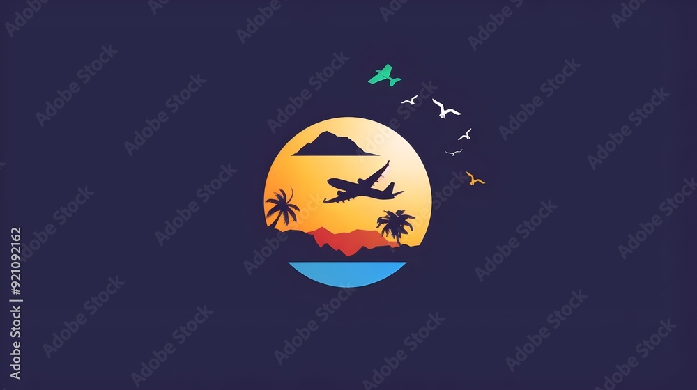 Logo, banner,icon and symbol for travel company and agency. Concept for Airplane, plane, travelling, tourism, spot, navigation