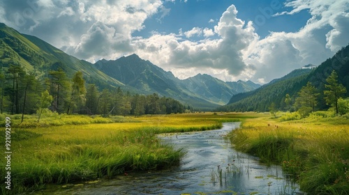 Serene River Winding Through Mountain Valley