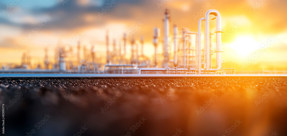 Sunset view of an industrial plant showcasing pipes and structures, highlighting the beauty of modern industry. Sunset view of an industrial plant showcasing pipes and structures, highlighting the beauty of modern industry.