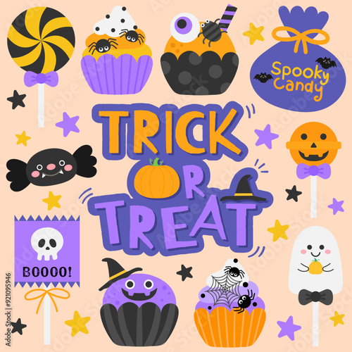 Kid hand drawn cute trick or treat candy happy halloween elements