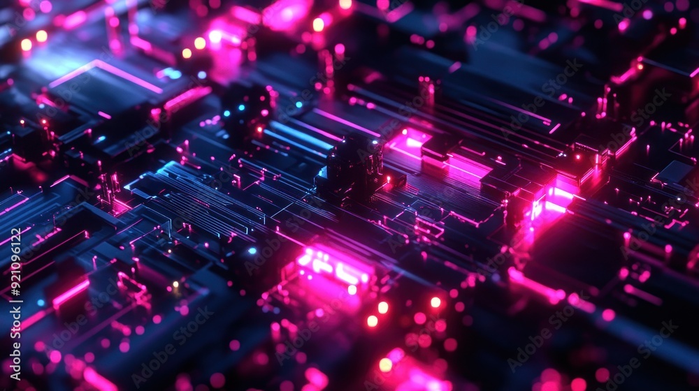 Abstract Futuristic Circuit Board with Neon Lights Abstract Futuristic Circuit Board with Neon Lights