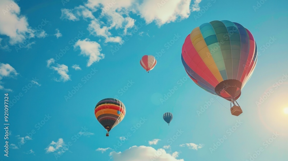 Obraz premium Balloon Festival, Hot air balloons in the blue sky, Hot air balloons in front of the blue sky with a copy space, Hot air balloons fill the sky during the Balloon Festival