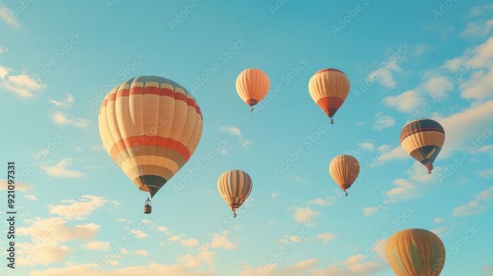 Obraz premium Balloon Festival, Hot air balloons in the blue sky, Hot air balloons in front of the blue sky with a copy space, Hot air balloons fill the sky during the Balloon Festival