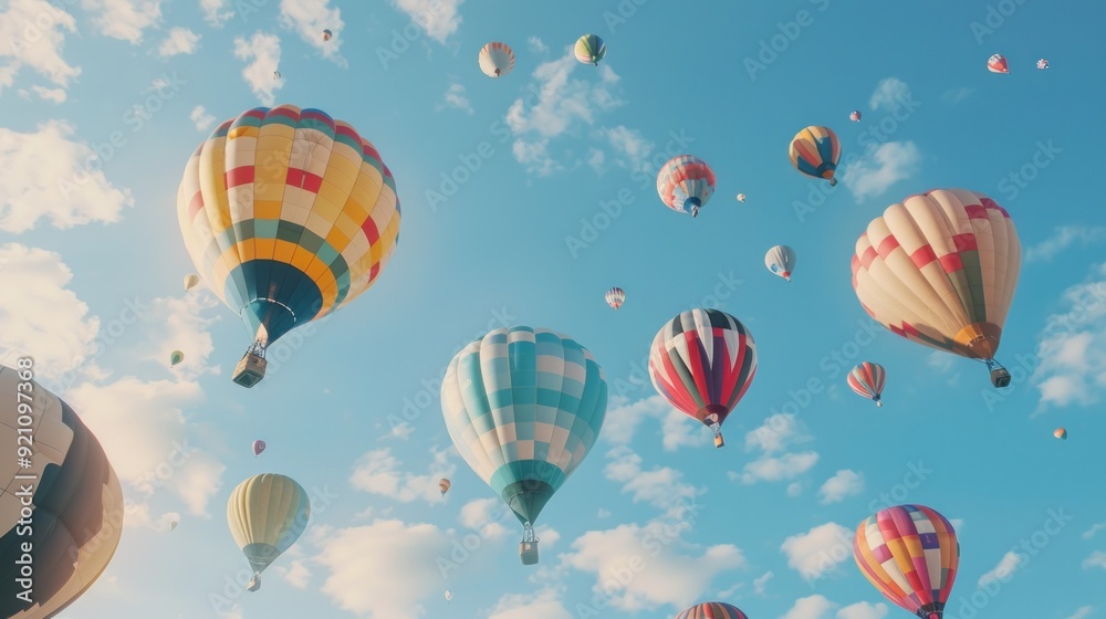 Balloon Festival, Hot air balloons in the blue sky, Hot air balloons in front of the blue sky with a copy space, Hot air balloons fill the sky during the Balloon Festival Balloon Festival, Hot air balloons in the blue sky, Hot air balloons in front of the blue sky with a copy space, Hot air balloons fill the sky during the Balloon Festival