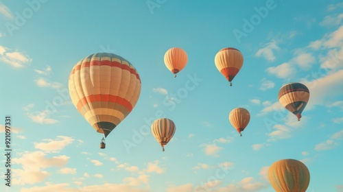 Balloon Festival, Hot air balloons in the blue sky, Hot air balloons in front of the blue sky with a copy space, Hot air balloons fill the sky during the Balloon Festival