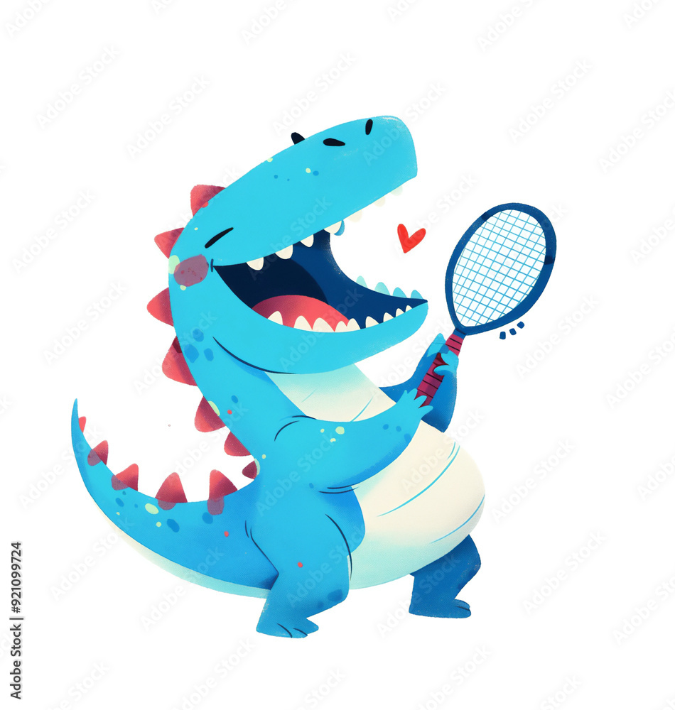 Fototapeta premium A cute and playful blue tyrannosaurus rex, styled as a tennis player