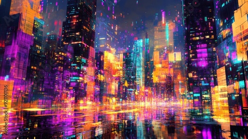 Vibrant Cyberpunk Cityscape with Neon Lights