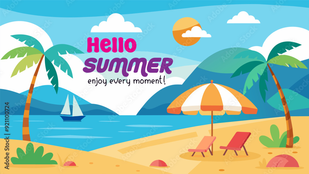 Summer beach scene banner design background Summer beach scene banner design background