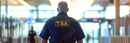 TSA Officer Walking Through an Airport Terminal on Duty photo