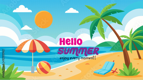 Beach Design Banner With Hello summer