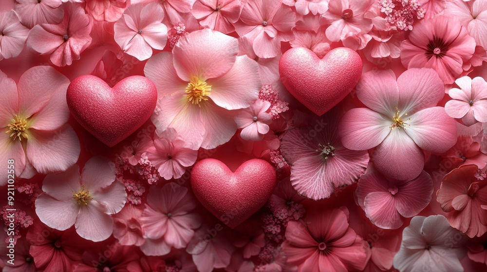 Red and pink hearts with romantic motifs Red and pink hearts with romantic motifs