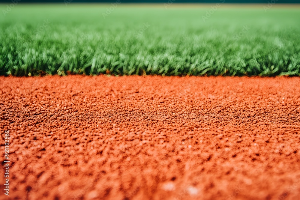 A baseball field with a red and green striped dirt area A baseball field with a red and green striped dirt area