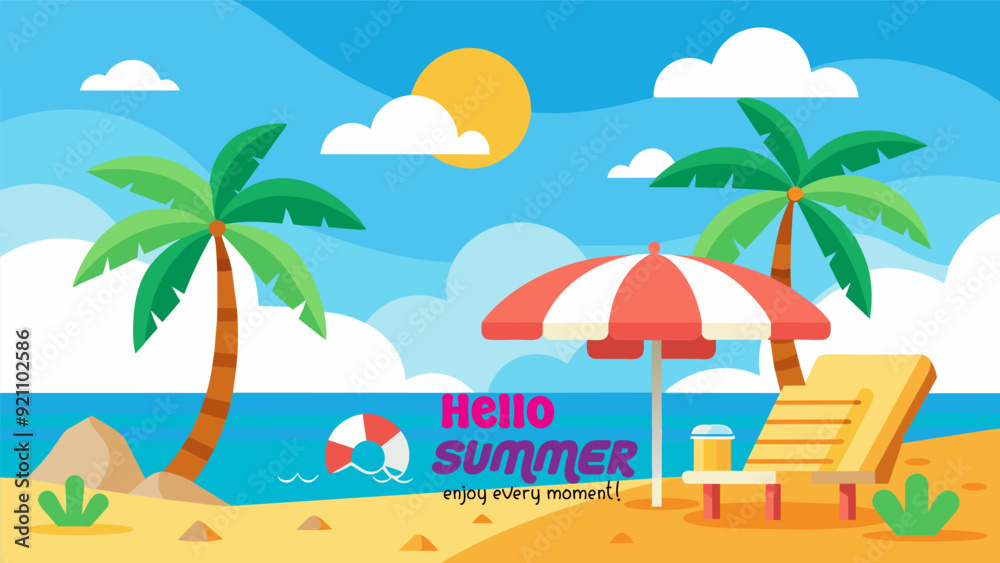 Beach Design Banner With Hello summer Beach Design Banner With Hello summer