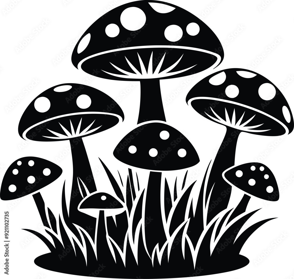 group of decorative mushrooms silhouette illustration group of decorative mushrooms silhouette illustration