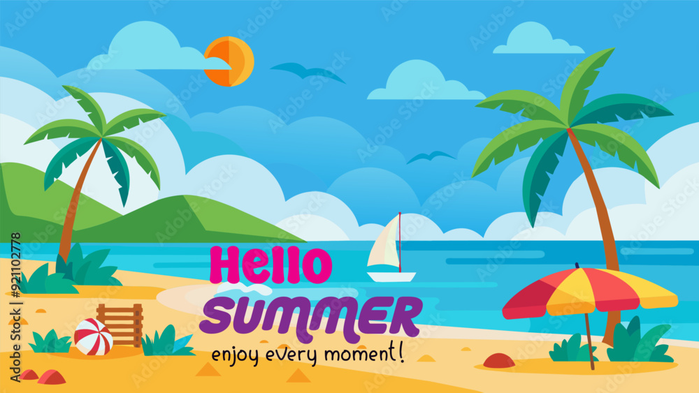 Obraz premium Beach Design Banner With Hello summer