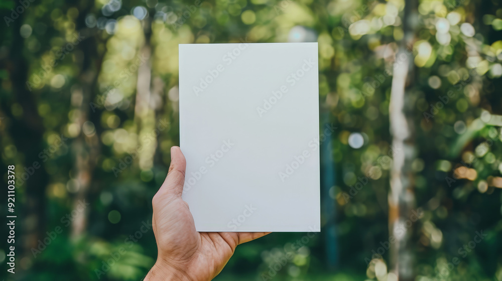 hand holding blank page, plank brochure flyer hand holding blank page, plank brochure flyer