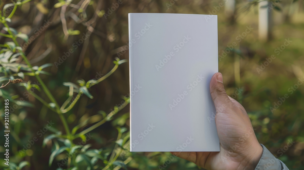 hand holding blank page, plank brochure flyer hand holding blank page, plank brochure flyer