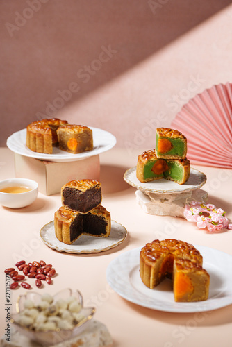 A mooncake  is a Chinese bakery product traditionally eaten during the Mid-Autumn Festival.