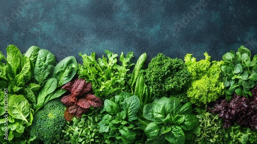 Health benefits of leafy greens, vitamins, minerals, flat design illustration