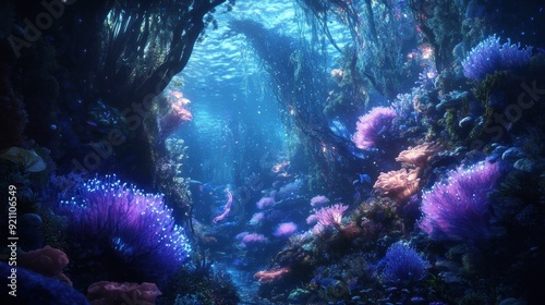 Wallpaper Mural Underwater Forest with Glowing Coral and Bioluminescent Algae Torontodigital.ca