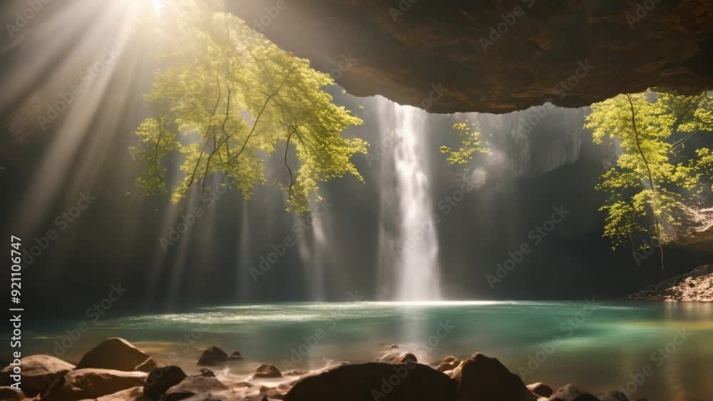 view of waterfall inside cave