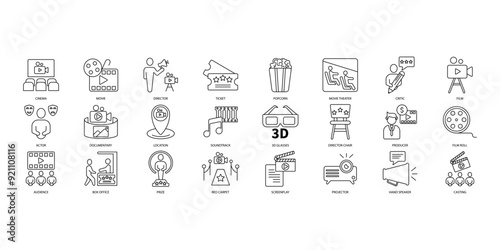 Cinema icons set. Set of editable stroke icons.Set of Cinema