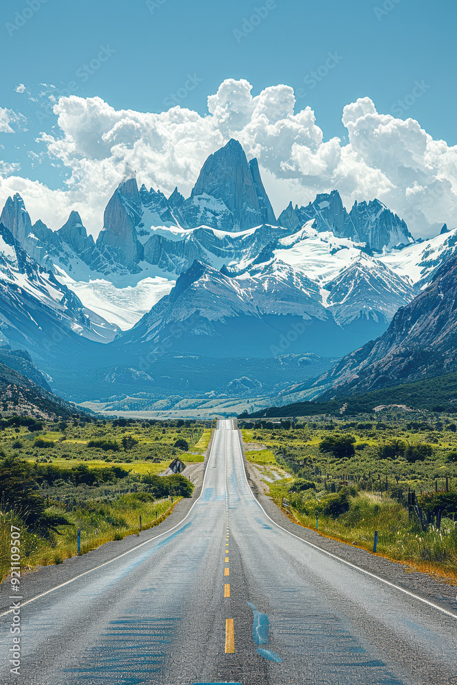 Fototapeta premium Endless Adventure Scenic Highway through Rolling Green Hills under a Summer Sky