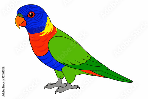 Vibrant Rainbow Lorikeet Bird Vector Illustration on White Background