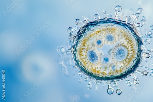Observation of a single-celled organism in water, high resolution, detailed textures, crisp focus