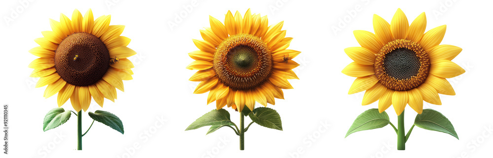Fototapeta premium Sunflower set isolated on transparent background
