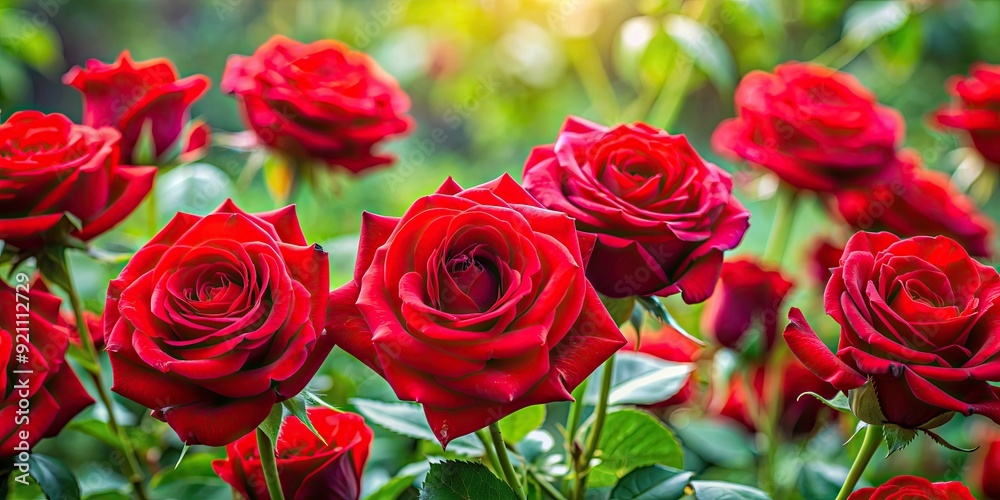 Obraz premium Vibrant red roses in full bloom , Valentine's Day, love, romantic, flowers, bouquet, gift, beautiful, nature, petals, celebration