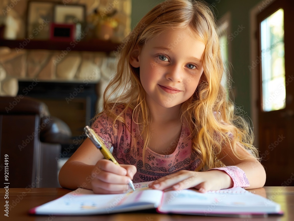 Young girl keeping a daily journal, child, routine, development Young girl keeping a daily journal, child, routine, development