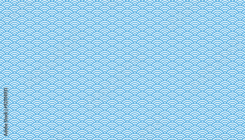 青海波シームレスパターン背景/白地・水色