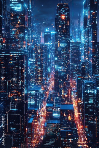 Wallpaper Mural Neon Cityscape at Night Torontodigital.ca