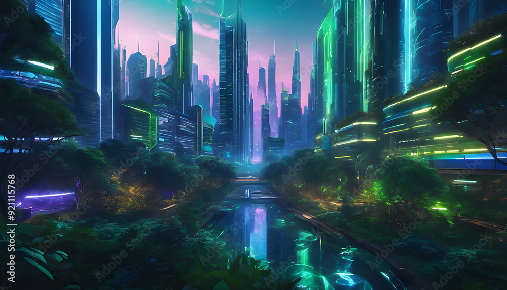 The city of the future is modern and full of trees. The city of the future is modern and full of trees.