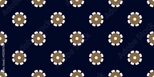 Cute small white flowers pattern doodle shapes motif continuous classic blue background. Modern decoration ditsy floral fabric design textile swatch ladies dress, men's shirt all over print block.	