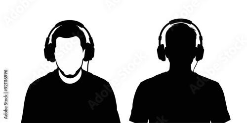 Man with enjoying music headphones silhouette illustration