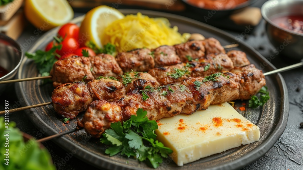 Mouthwatering Grilled Kebabs with Fresh Herbs and Lemon