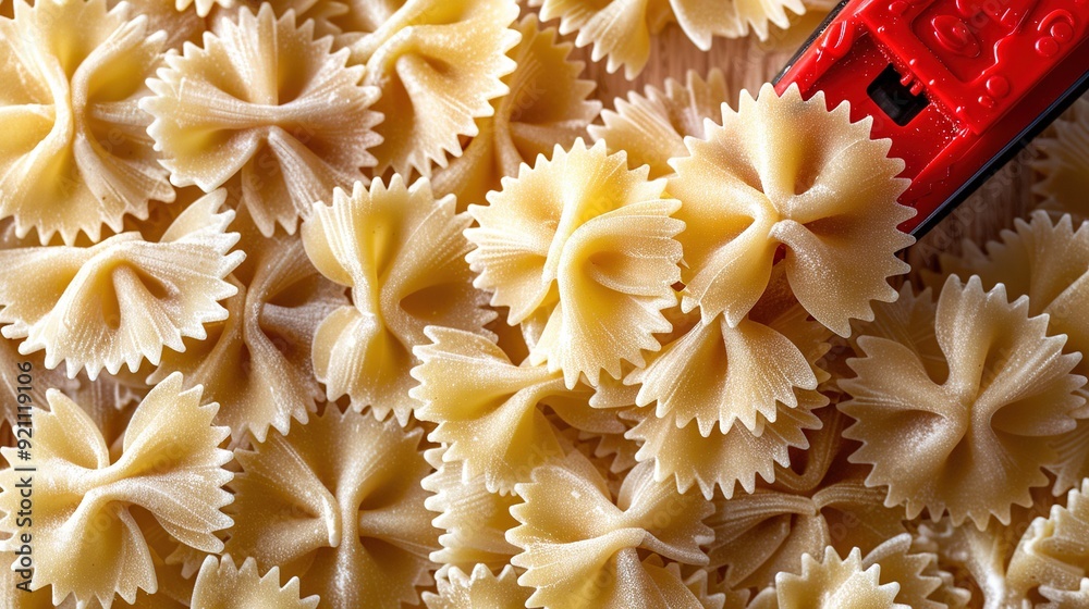 A close-up of a pile of red pasta shells with a central red object A close-up of a pile of red pasta shells with a central red object