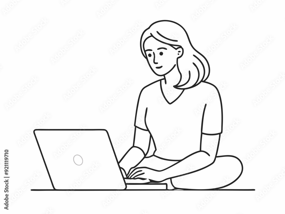 continuous single line drawing of woman using laptop computer, line art vector illustration
continuous single line drawing of woman using laptop computer, line art vector illustration