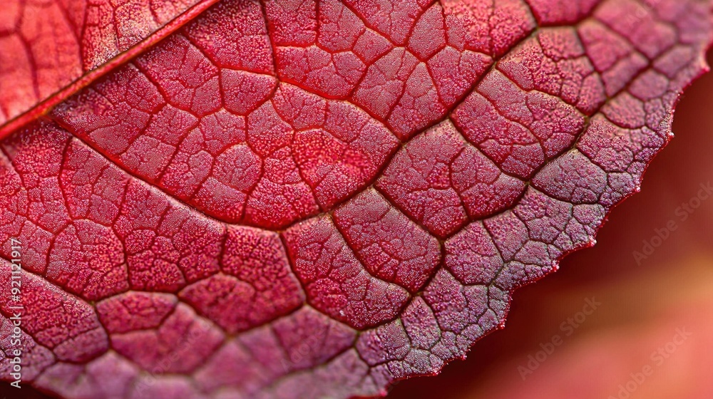 Fototapeta premium A close-up of a red leaf's leaf veins, with a blurry background