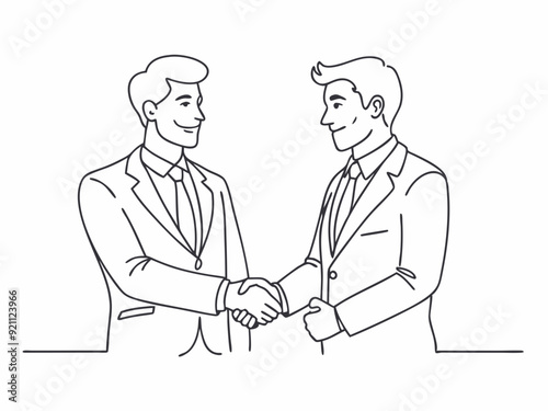 continuous single line drawing of businessmen shaking hands, business handshake line art vector illustration 