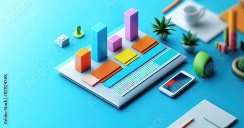 Colorful data visualization on a desk, showcasing graphs and charts for effective business analysis and decision-making.