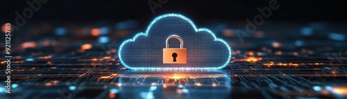 Digital idea clouds with padlocks, private ideas and security