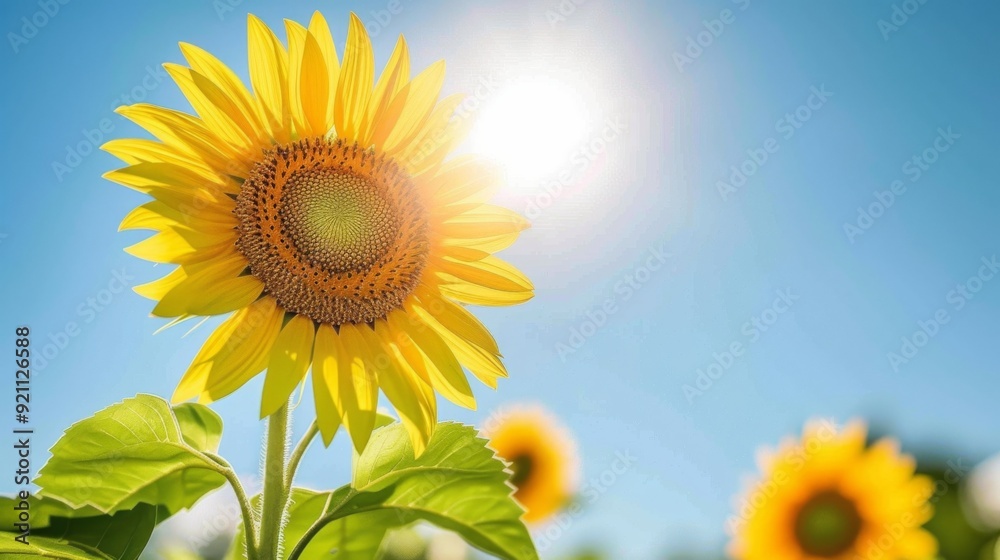 Fototapeta premium Bright sunflower in full bloom, set against a clear blue sky