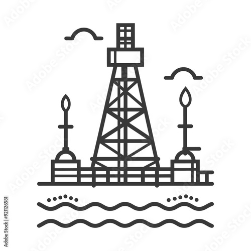 Offshore Oil Rig Platform with Three Oil Derricks