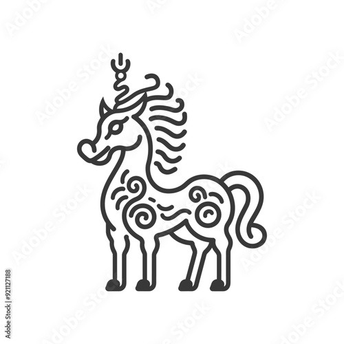 Ornate Unicorn with Spiraling Details