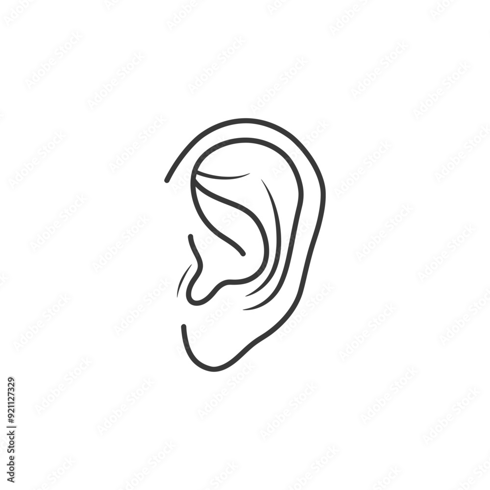 Outline drawing of a human ear in profile view Outline drawing of a human ear in profile view