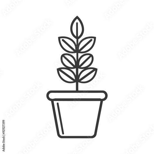 Outline Drawing of a Potted Plant with Five Leaves