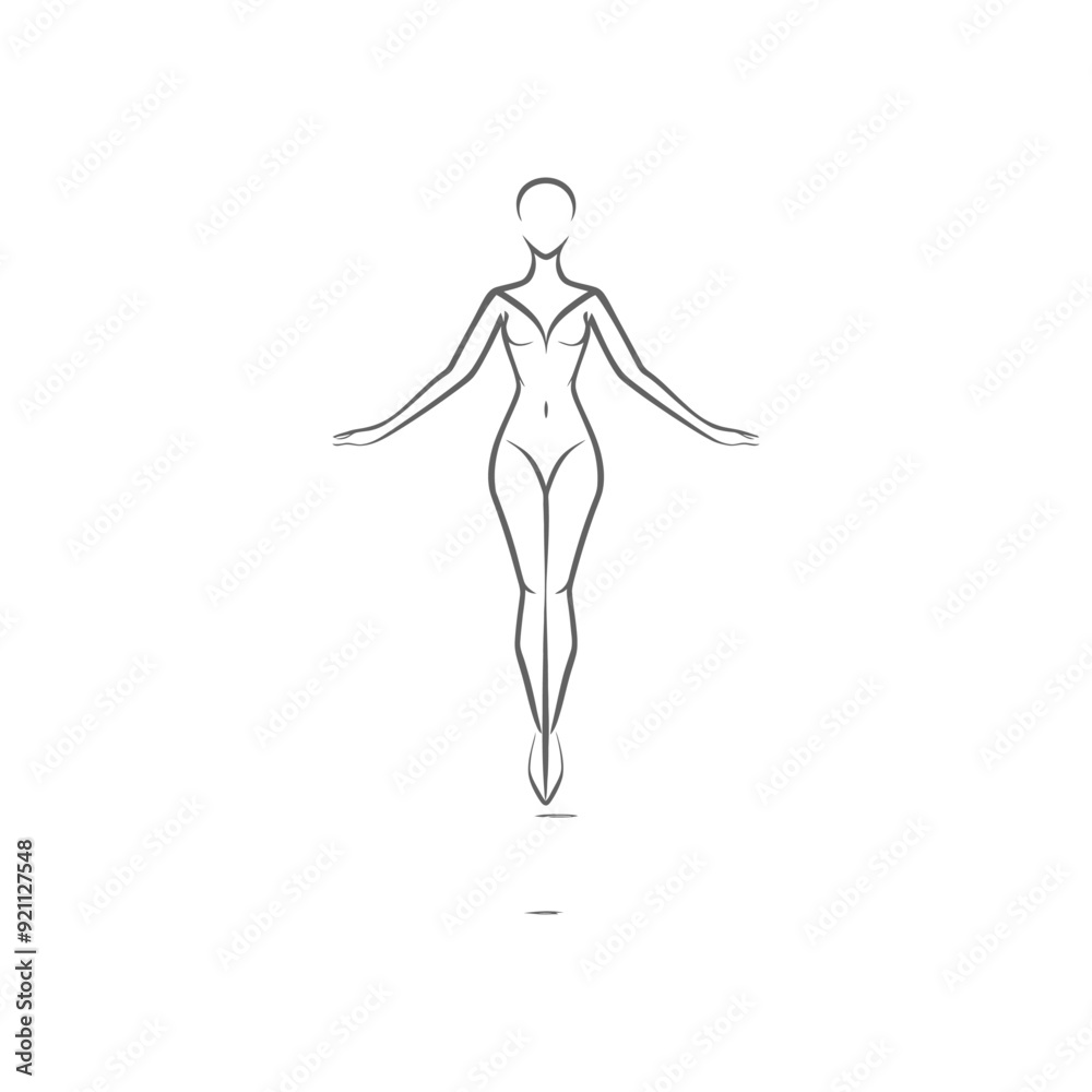 Outline drawing of a woman standing with arms outstretched Outline drawing of a woman standing with arms outstretched